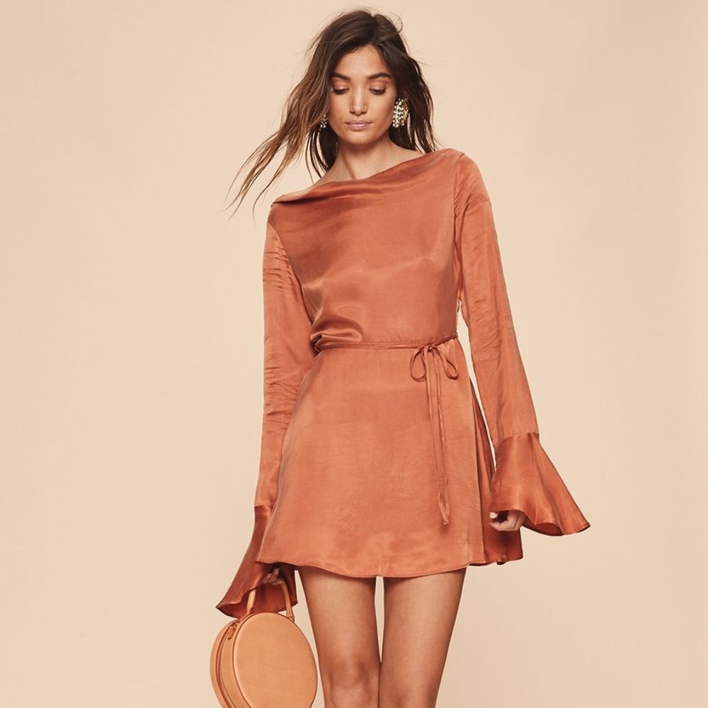 Revolve LPA 604 Bronze Tie Back Mini Dress  NO TIE